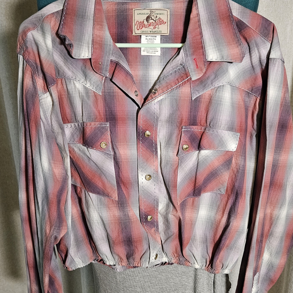 Wrangler Plaid Fringe Crop Top - Pinkie/red, Grey, Purple (10) - Picture 2 of 2